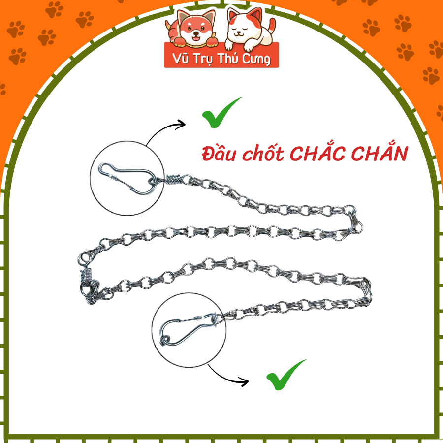 Dây Xích Inox 2 Móc Cho Thú Cưng Nhiều Size