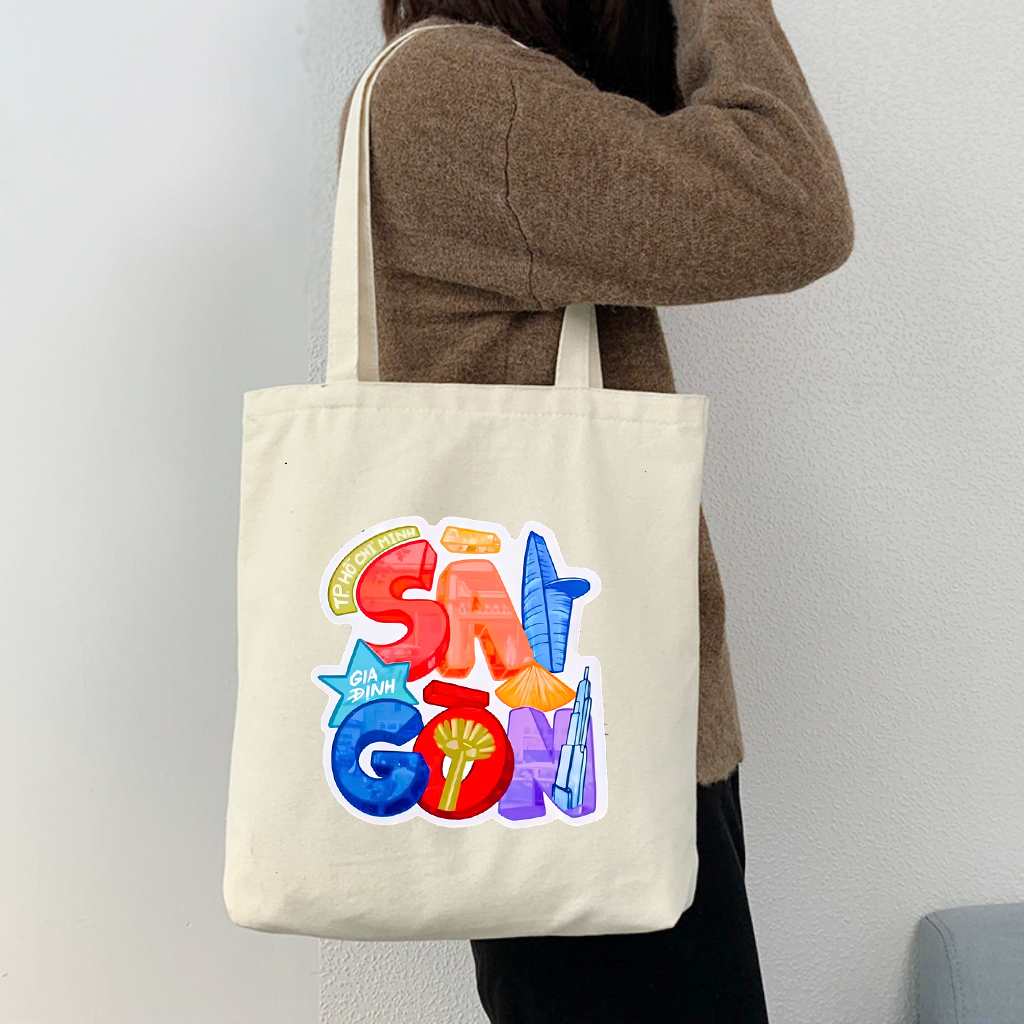Túi tote túi vải bố canvas họa tiết các tỉnh thành phố Việt Nam Nghệ Thuật đeo vai đi học, đi chơi 35x40cm tota095