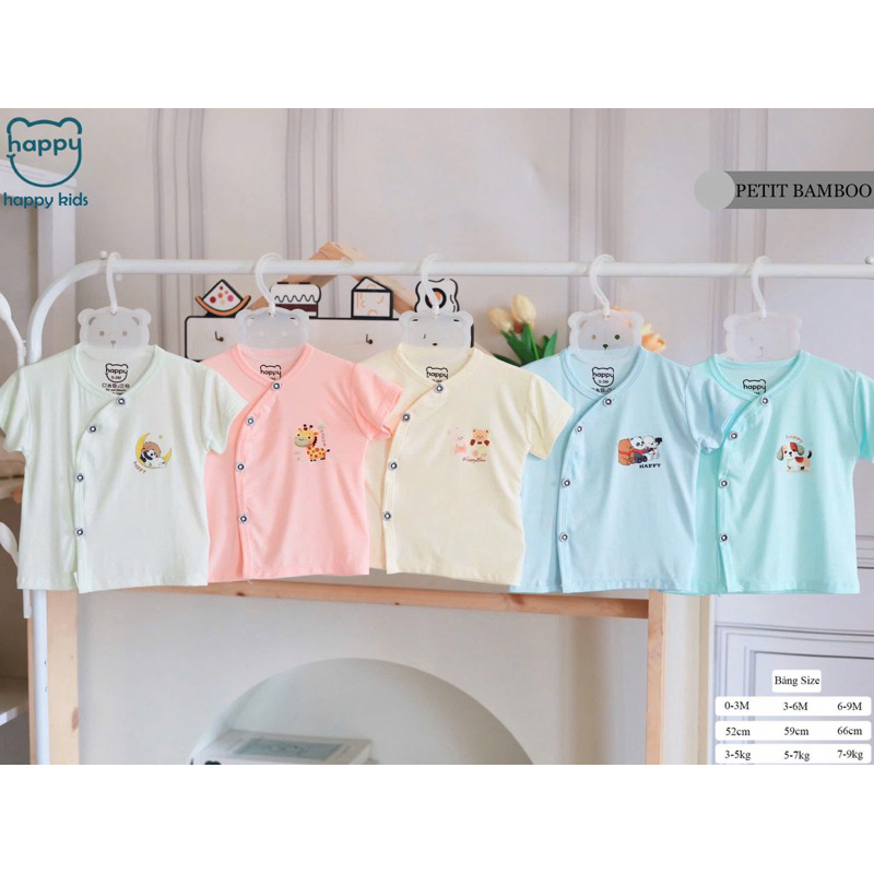 (HK 024) Combo 3-5 áo cộc tay vạt chéo Happy Kids thun lạnh mềm, mát cho bé 3-9kg