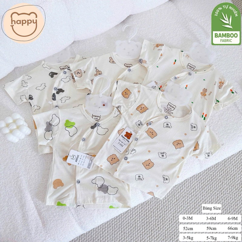 (HK 025) Combo 3-5 áo cộc tay vạt chéo Happy Kids thun lạnh mềm, mát cho bé 3-9kg