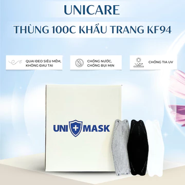 [Thùng 100 chiếc] Khẩu trang KF94, khẩu trang KF94 UNIMASK 3 Lớp Kháng Khuẩn Ôm Mặt, Phong Cách Hàn Quốc.