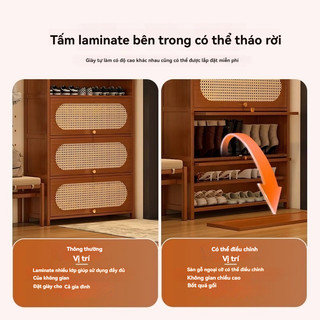 Tủ đựng giày tủ giày mây mắt cáo cửa lật Cửa chống ẩm, chống bụi tủ giày mây tre đan