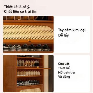 Tủ đựng giày tủ giày mây mắt cáo cửa lật Cửa chống ẩm, chống bụi tủ giày mây tre đan