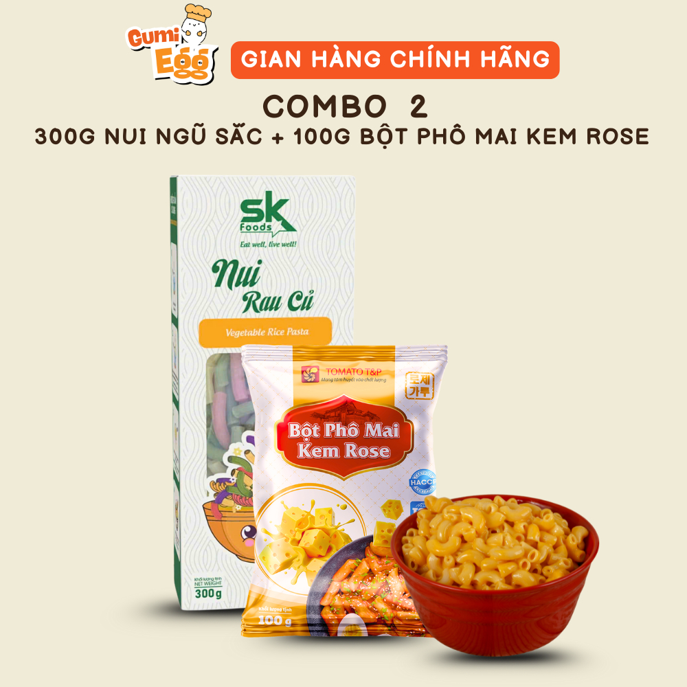 Combo Mỳ Ý Sốt Phô Mai, Nui Sốt Phô Mai Kem Rose, Bột Phô Mai Hàn Quốc, Nui Ngũ Sắc, Mỳ Ý