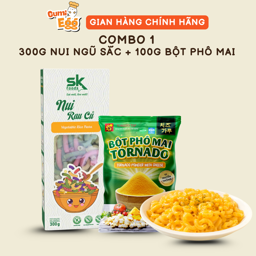 Combo Mỳ Ý Sốt Phô Mai, Nui Sốt Phô Mai Kem Rose, Bột Phô Mai Hàn Quốc, Nui Ngũ Sắc, Mỳ Ý