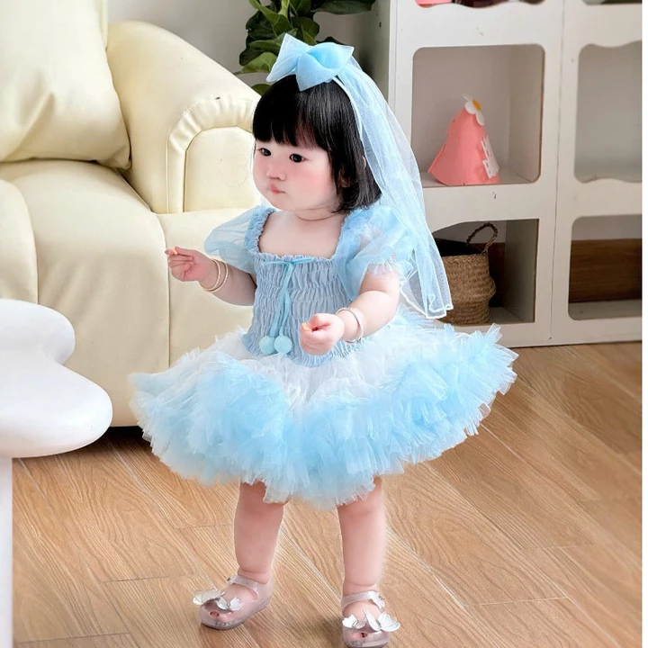 Váy Công Chúa Tutu Có Tay Kèm Cài Cô Dâu Chất Lưới Mềm 5-15 Kg,Váy Cho Bé Gái Đầy Tháng Sinh Nhật Dự Tiệc(Bé Cưng Store)