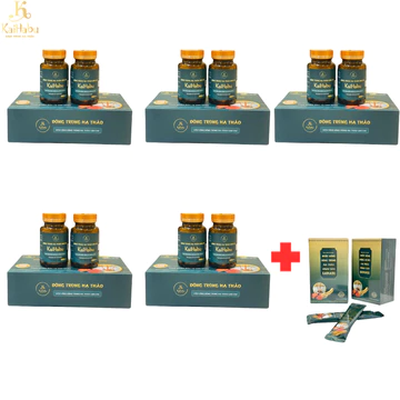 Combo 5 hộp Viên uống Đông trùng hạ thảo linh chi và 1 Hộp nước uống đông trùng nhân sâm KaiHabu