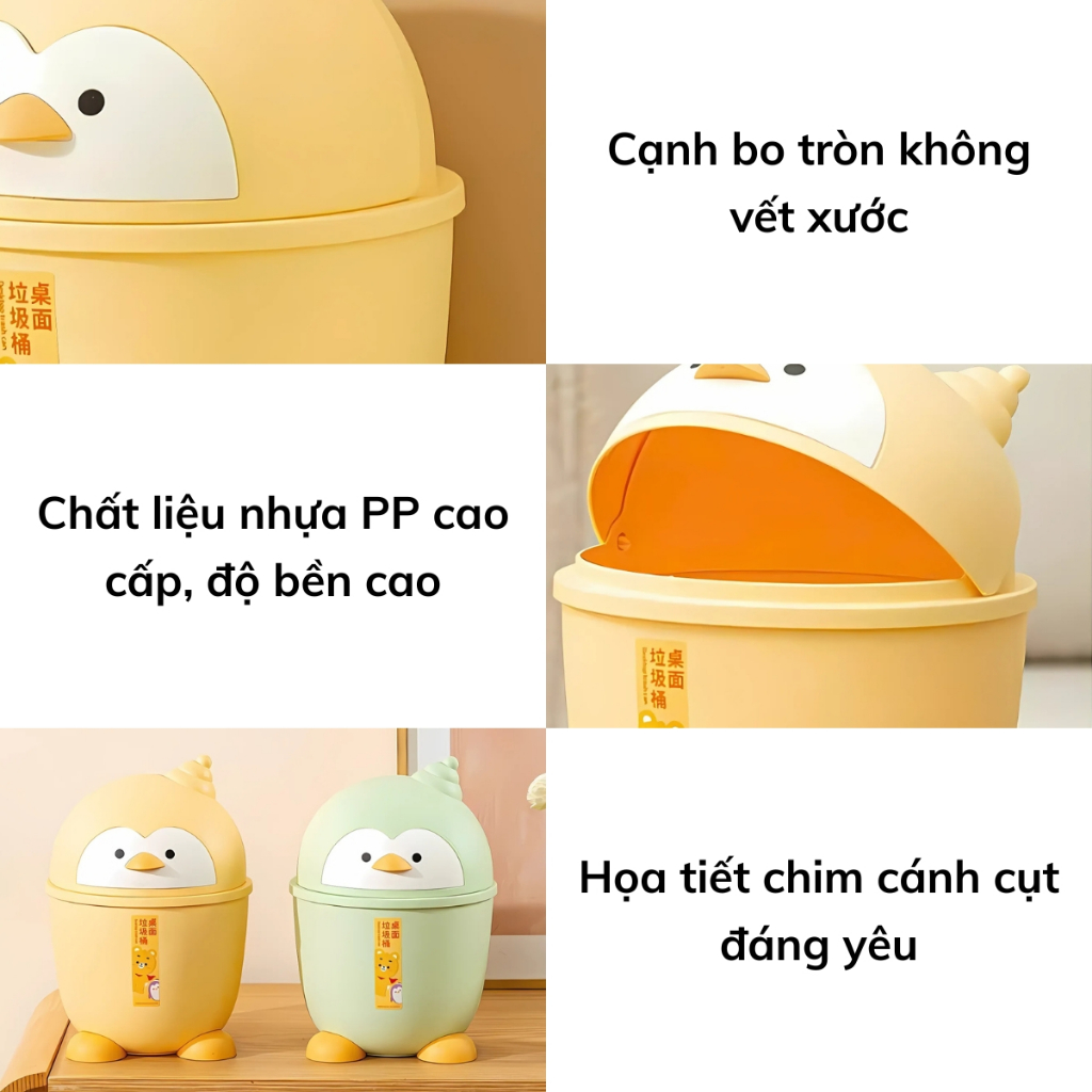 Thùng Rác Mini Để Bàn Nhỏ Gọn, Sọt Đựng Rác Mini Có Nắp Lật Tiện Lợi Để Bàn Học, Bàn Làm VIệc, Văn Phòng