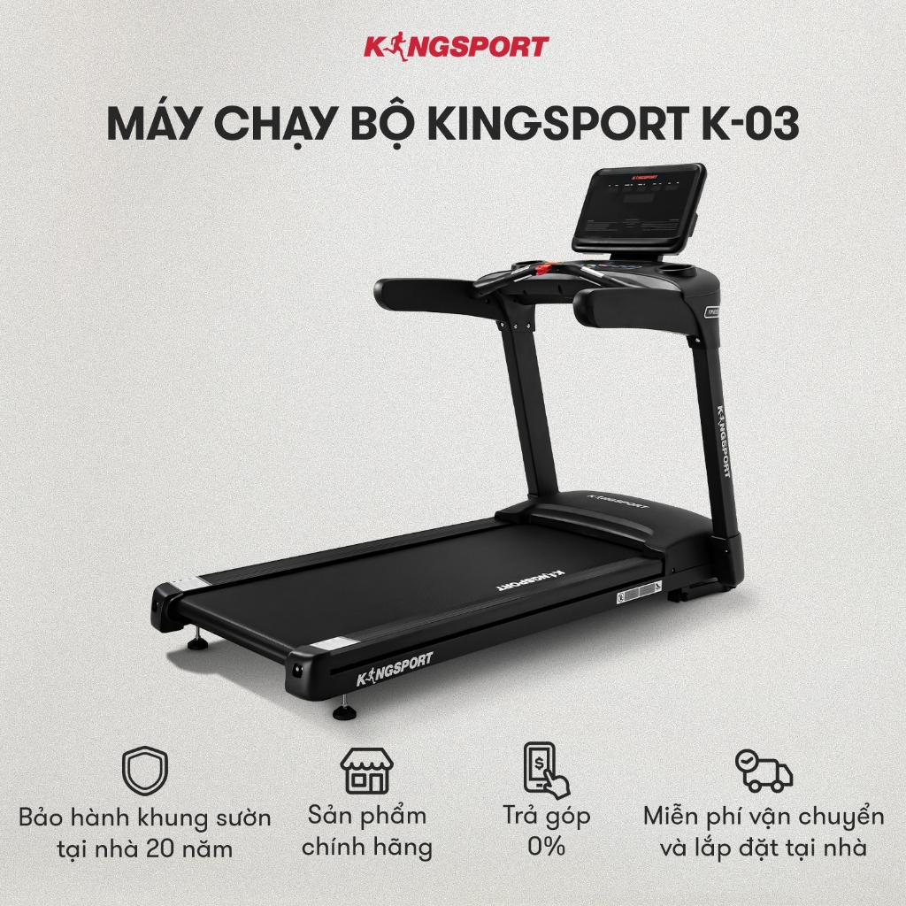 Máy chạy bộ KINGSPORT K-03 đơn năng, tốc độ tối đa 20km/h, 24 chương trình luyện tập