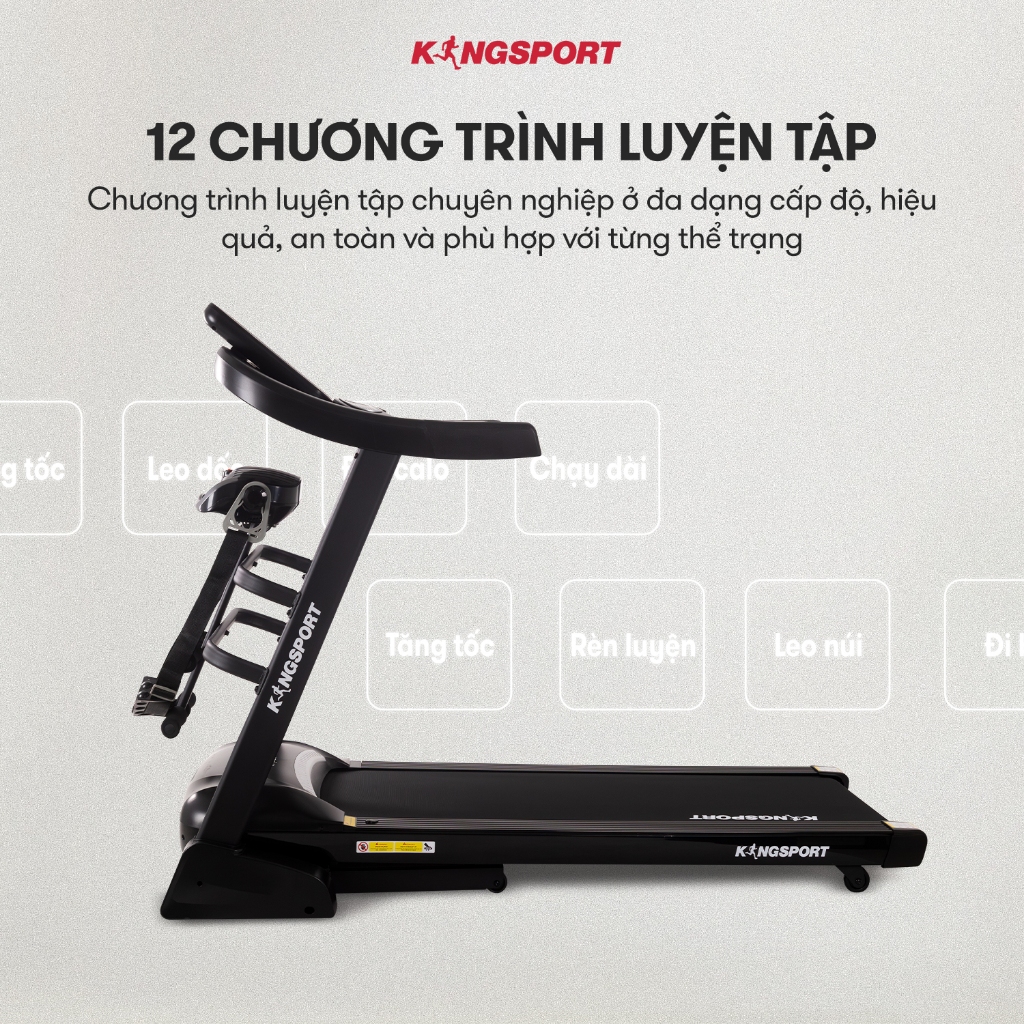 CHỈ GIAO MIỀN BẮC | Máy chạy bộ KINGSPORT K-05 khung sườn Kingtech Titan 2.0, 12 bài luyện tập