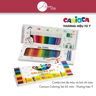 [Thương hiệu Ý] - Bộ bút dạ màu và bút chì màu Carioca Coloring Set 65 món - Chất lượng Châu Âu