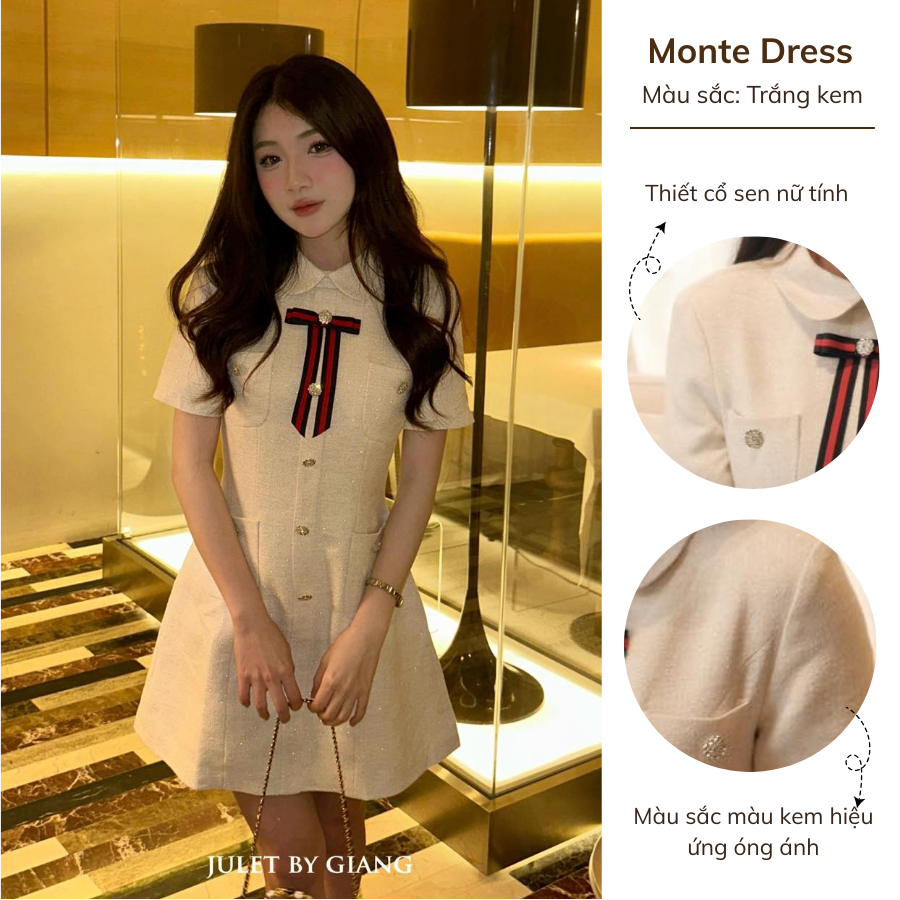 [JULETBYGIANG] Váy Tiểu Thư Sang Chảnh Juletbygiang Đầm thiết kế liền dáng chữ A Monte Dress chất TE