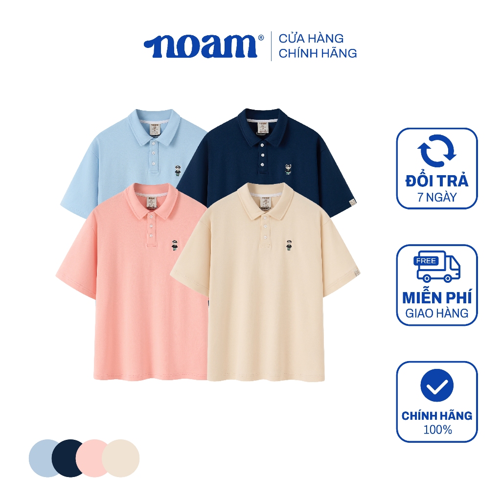 Ảnh Áo Polo Form rộng NOAM Teeny Homies Cotton 100% mềm mịn vượt trội - Màu hồng/ Navy/ Xanh pastel/ Nâu 1