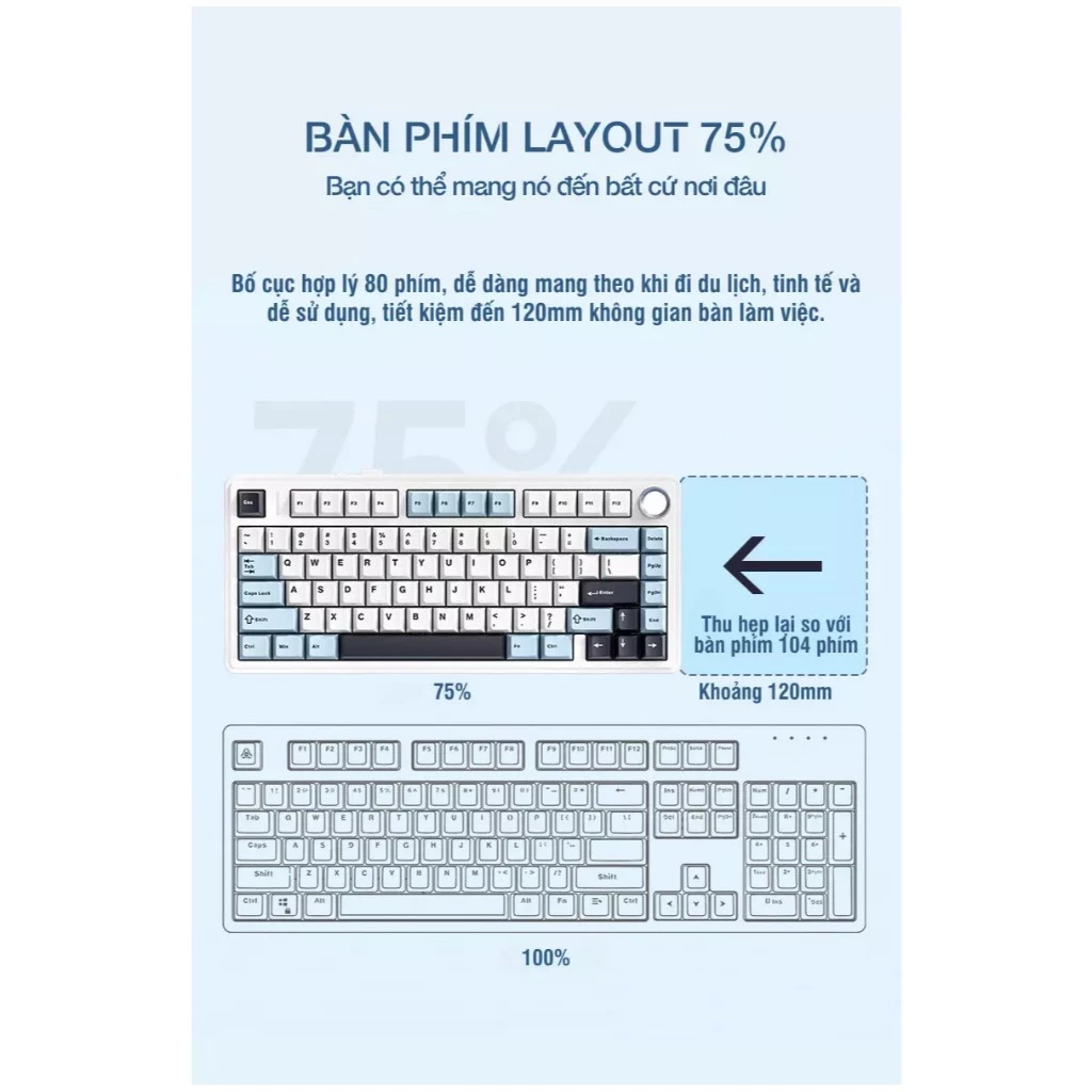 bàn phím cơ aula f75, bàn phím cơ không dây, bàn phím cơ 3 mode rgb