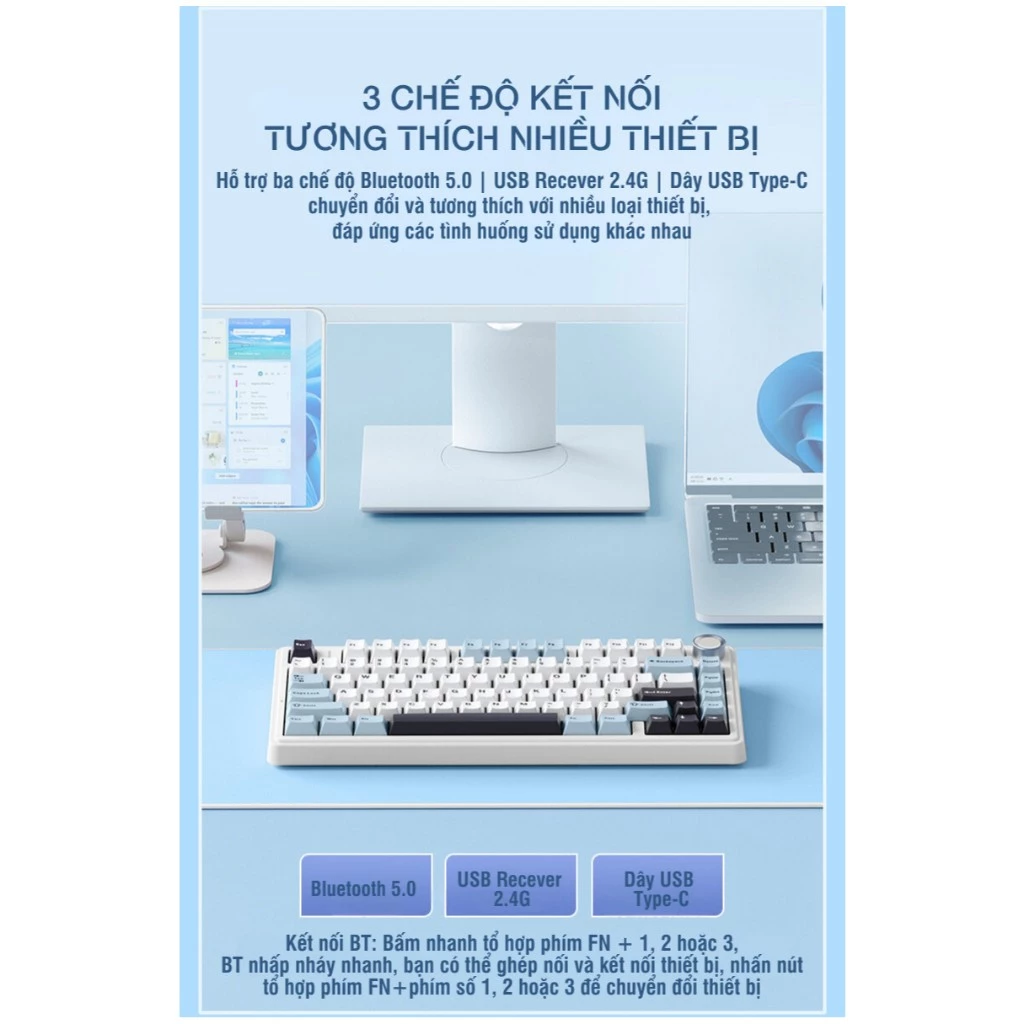 bàn phím cơ aula f75, bàn phím cơ không dây, bàn phím cơ 3 mode rgb
