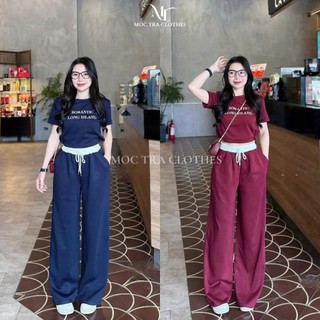 Set bộ nữ cộc tay Loại 1 thiết kế 2 món gồm áo croptop và quần ống suông siêu xinh trẻ trung