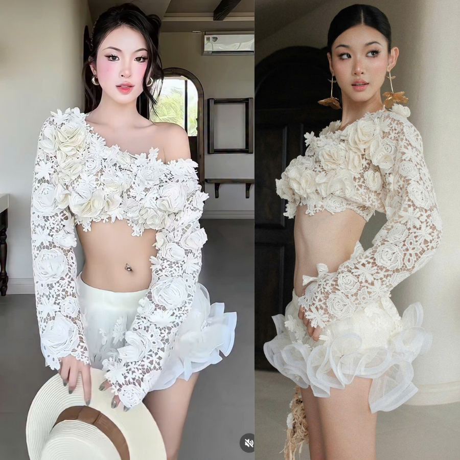 Set Áo Croptop dài Tay Kèm Chân Váy ngắn Bồng Xoè - HAMY.FASHION ...