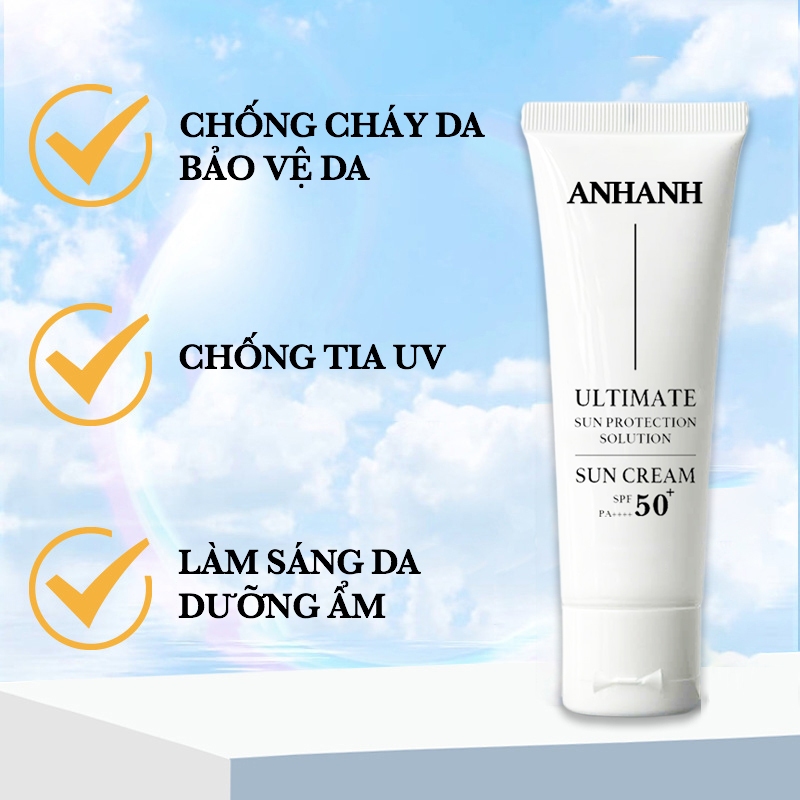 Kem chống nắng vật lý SPF50+ PA++++ dưỡng trắng da, phổ rộng, cấp ẩm, che khuyết điểm