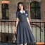 Đầm thiết kế BEMINE cổ sen ngực đính nơ dáng dài tùng xếp ly phù hợp đi làm, đi chơi-MT10173