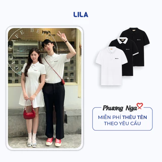 Set Nam Nữ Thêu Tên Theo Yêu Cầu LILA Đồ Cặp Couple Basic Vải Cotton Váy Polo Nữ Áo Polo Nam