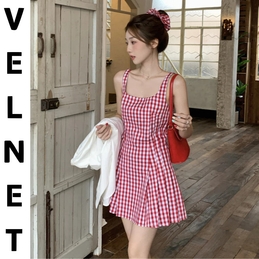 VELNET. Váy Nữ 2 Dây Caro Đỏ Trắng, 2 Lớp Dầy Dặn Full Size.99 | Shopee ...