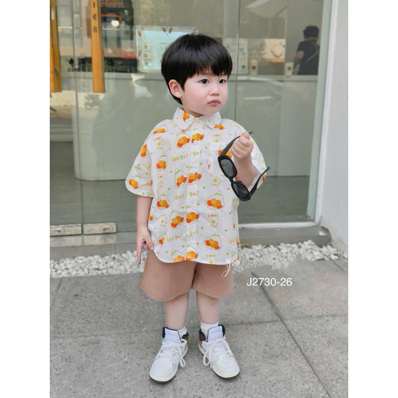 Set bộ bé trai sơ mi cộc tay + quần short J2730 họa tiết cute in tràn size 1-10t (10-40kg)
