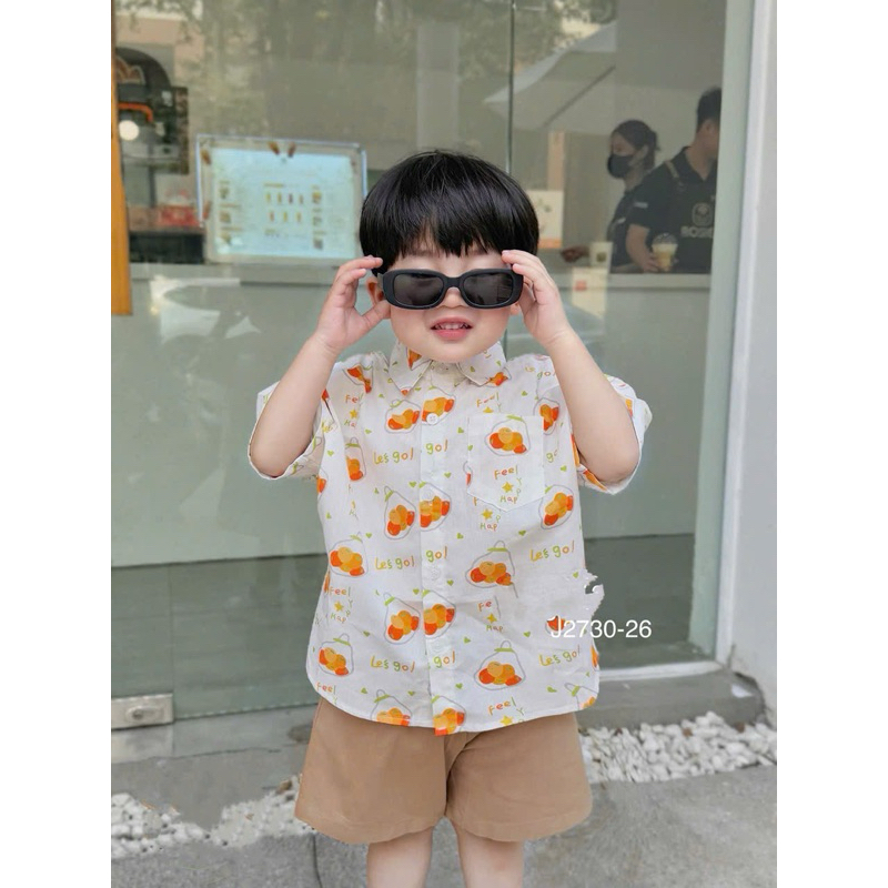 Set bộ bé trai sơ mi cộc tay + quần short J2730 họa tiết cute in tràn size 1-10t (10-40kg)