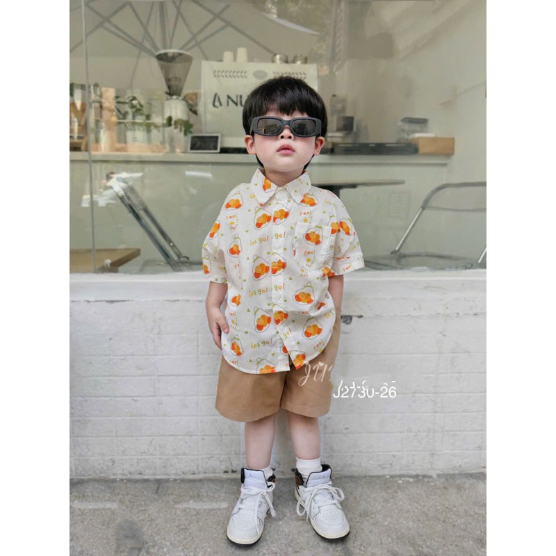 Set bộ bé trai sơ mi cộc tay + quần short J2730 họa tiết cute in tràn size 1-10t (10-40kg)