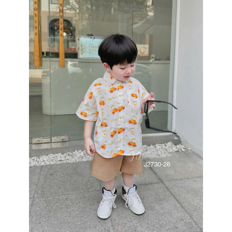 Set bộ bé trai sơ mi cộc tay + quần short J2730 họa tiết cute in tràn size 1-10t (10-40kg)