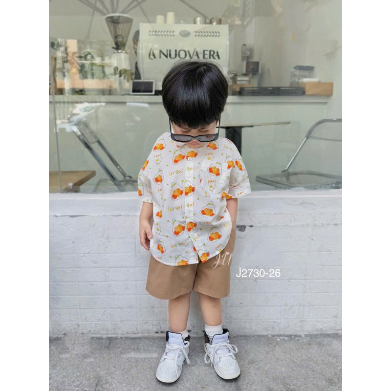 Set bộ bé trai sơ mi cộc tay + quần short J2730 họa tiết cute in tràn size 1-10t (10-40kg)