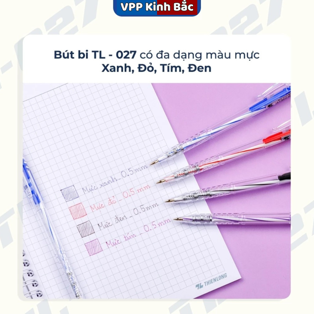 Combo 20 Bút bi Thiên Long TL-027 ngòi 0,5mm - Bút bi viết 4 màu mực xanh/ đỏ/ đen