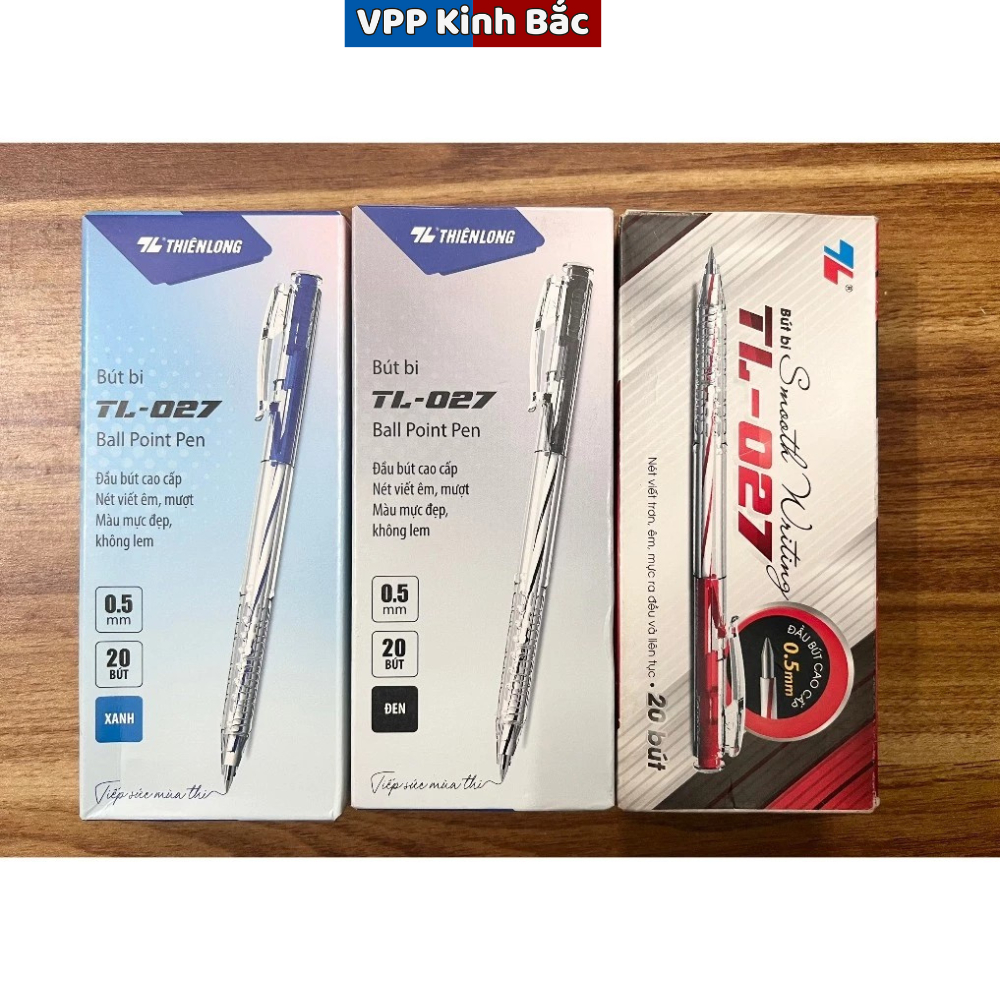 Combo 20 Bút bi Thiên Long TL-027 ngòi 0,5mm - Bút bi viết 4 màu mực xanh/ đỏ/ đen