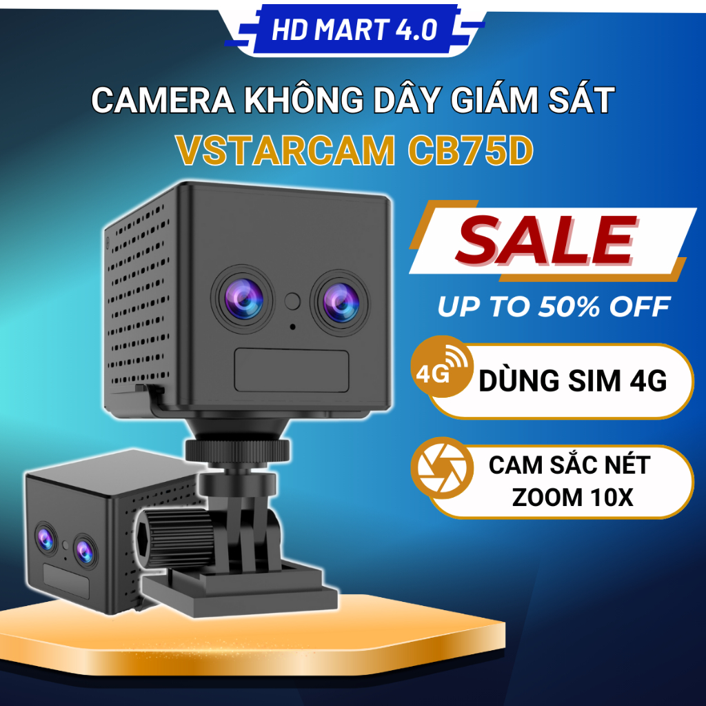 Camera không dây 4g dùng sim Vstarcam CB75D lấy nét zoom 10x, góc quay ...
