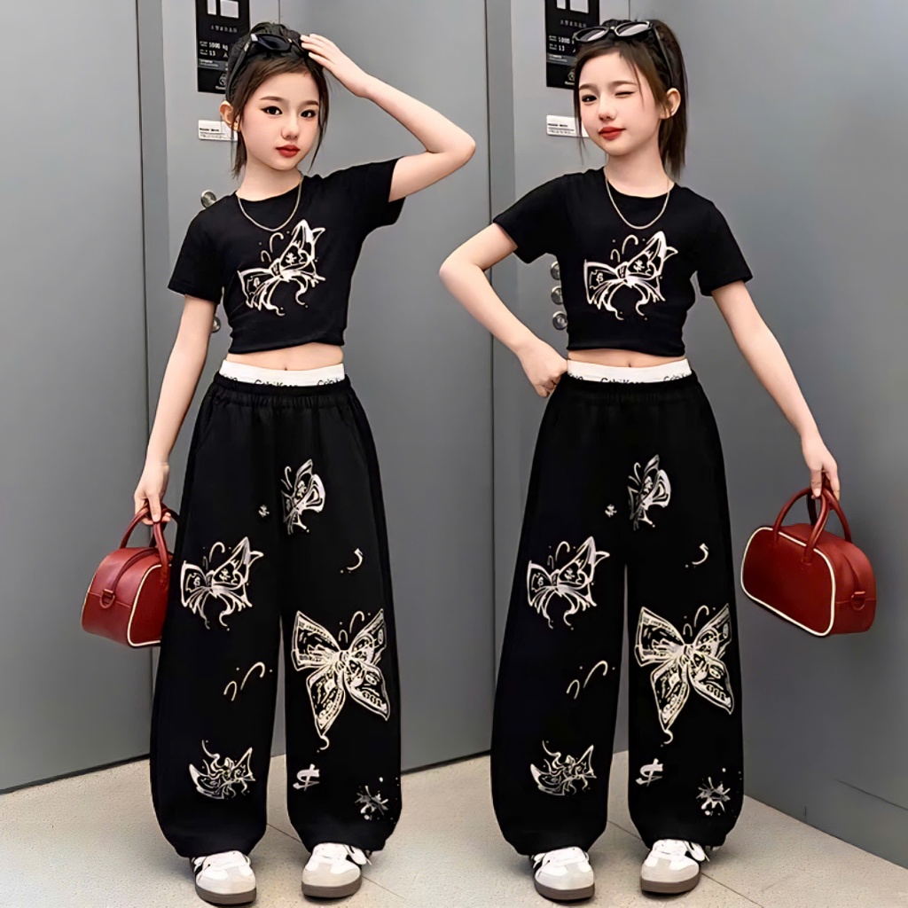 Bộ quần áo bé gái, set bộ bé gái gồm áo thun kèm quần ống suông sành ...