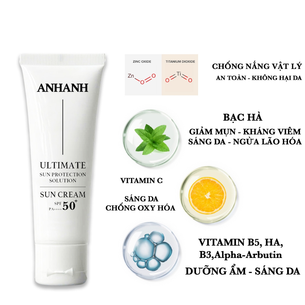 Kem chống nắng cho nam SPF50+ PA++++ dưỡng trắng da, kem chống nắng vật lý, phổ rộng, cấp ẩm, giảm mụn, mờ thâm