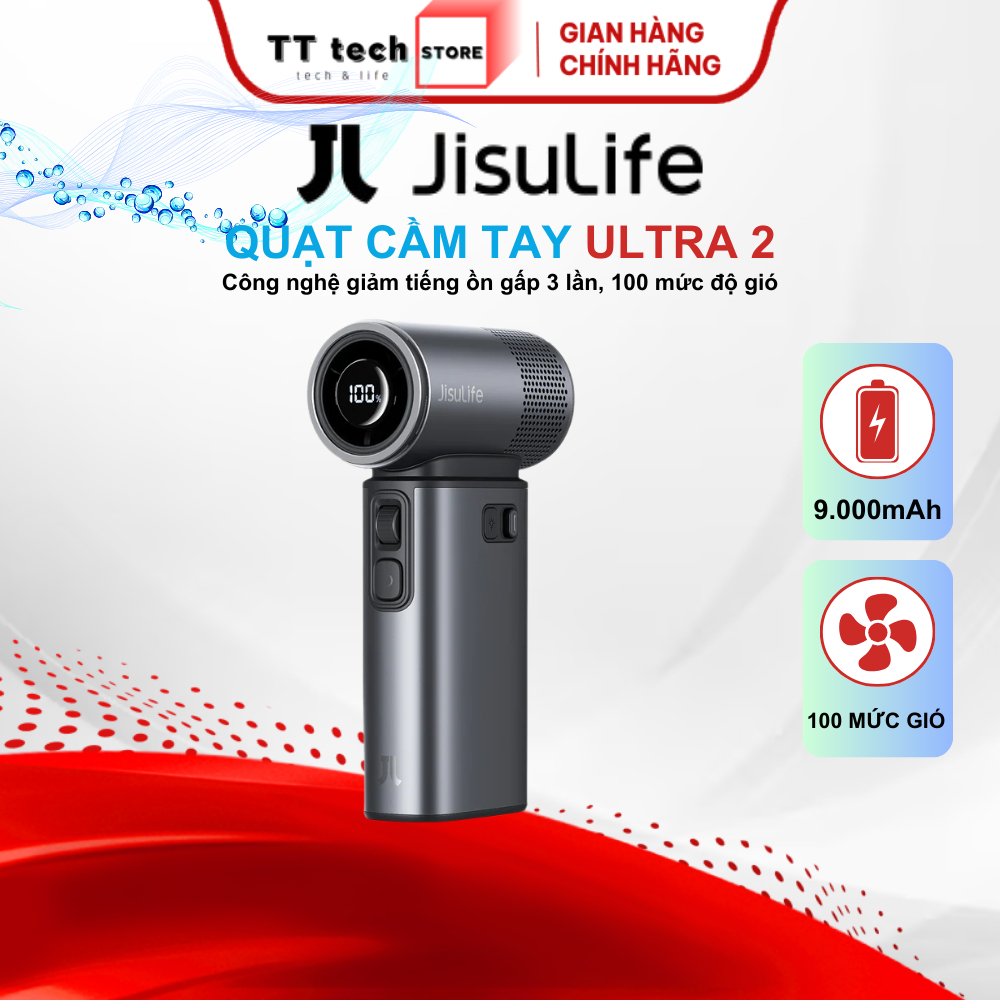 Quạt cầm tay Jisulife Handheld Fan Ultra 2, pin 9.000mAh, 100 mức gió, giảm ồn gấp 3 lần, cảm biến gió 17m/s | BigBuy360 - bigbuy360.vn