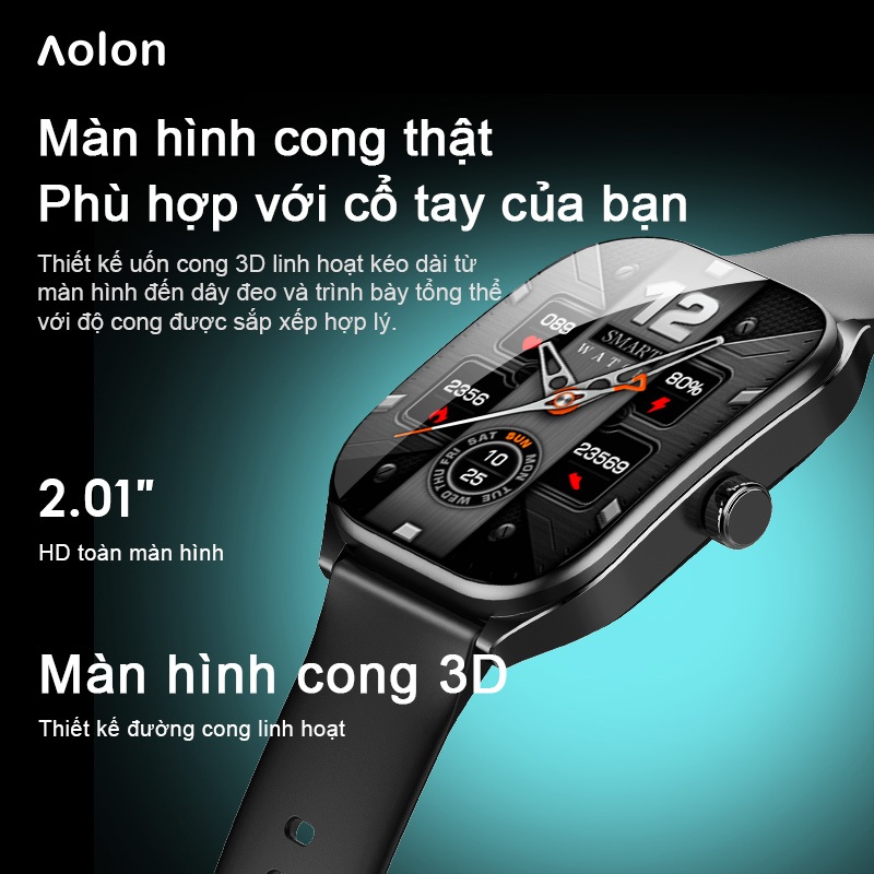 Aolon Curve Đồng Hồ Thông Minh – Thiết kế màn hình cong, IP68, Thông báo tin nhắn,Theo Dõi Sức Khỏe, smart watch