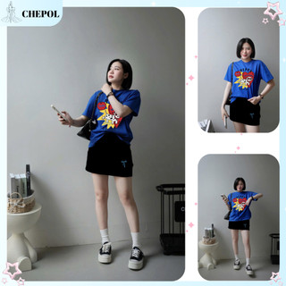 Set ( Áo Xanh Biển + Chân Váy Ngắn ) Áo Phông Nữ Chepol Unisex, Cổ tròn, Tay ngắn, Chất Cotton Co Dãn 2 Chiều CP_x6757