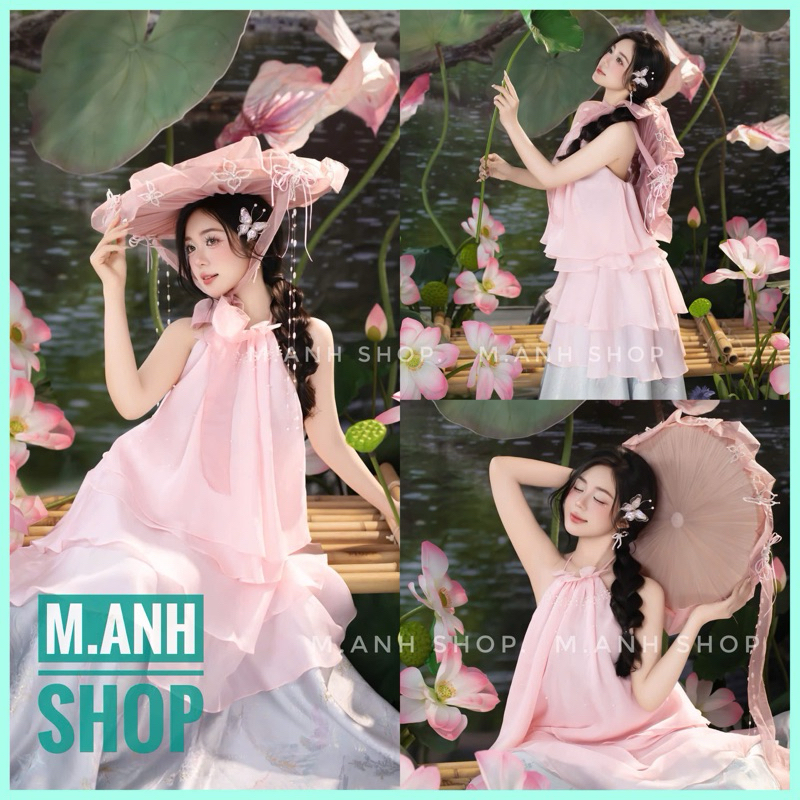 Sét Yếm Hồng Chụp Sen Xinh Đẹp