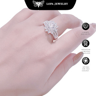 Nhẫn nữ bạc Lopa, nhẫn bản to 3 khe đính đá sang chảnh sk08