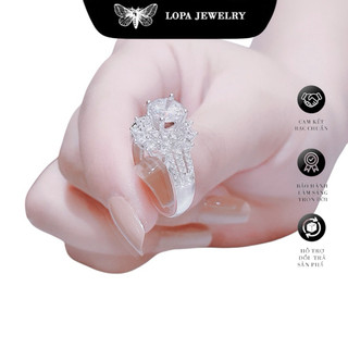 Nhẫn nữ bạc Lopa, nhẫn bản to 3 khe đính đá sang chảnh sk08
