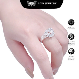 Nhẫn nữ bạc Lopa, nhẫn bản to 3 khe đính đá sang chảnh sk08