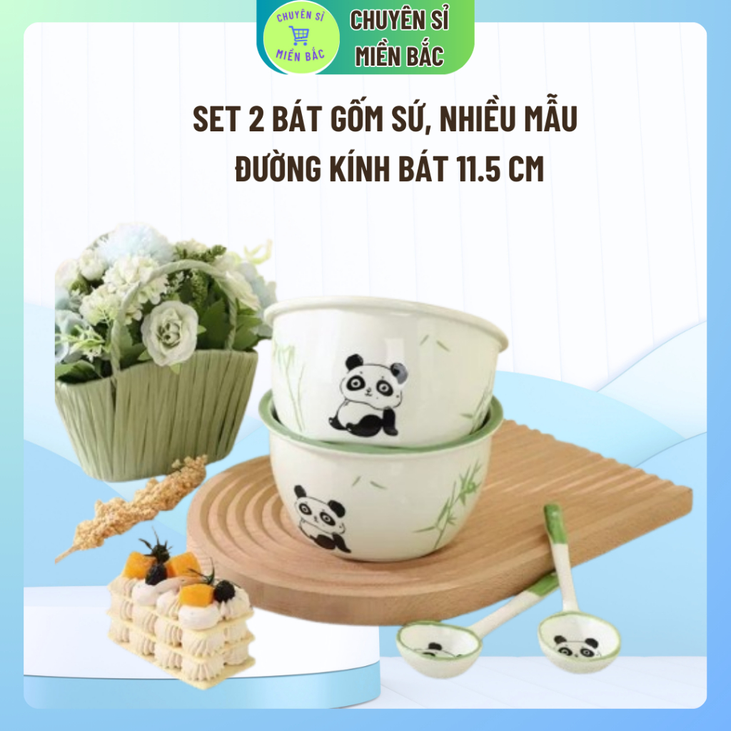 Set 2 Bát Ăn Cơm Bằng Sứ Hình GẤU TRÚC CuTe