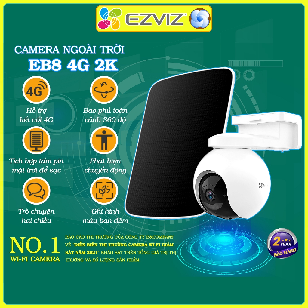 Camera 4G Ezviz EB8 3MP đàm thoại 2 chiều, sạc năng lượng mặt trời ...