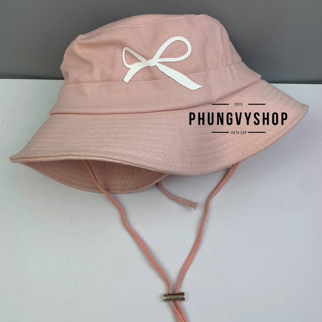 Mũ nón bucket tai bèo vành unisex nam nữ phungvyshop - / Bo Lớn KAKI LUỒN NƠ SAU Dây rút dài /