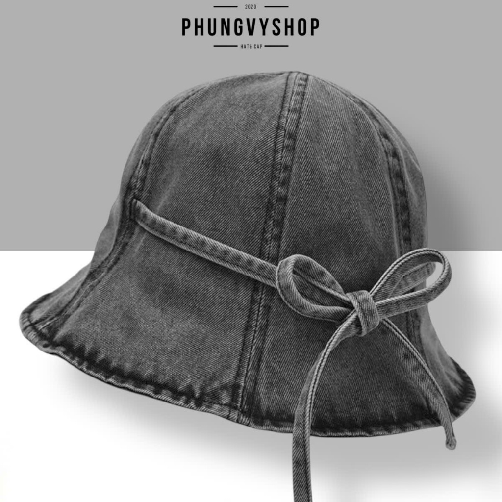 Mũ denim nón bucket tai bèo vành unisex nam nữ phungvyshop - / Bo Lớn JEAN CỤP CỘT NƠ /