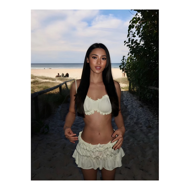 Set đi biển, set bikini 3 mảnh trắng nhún - Mẫu mới 2025