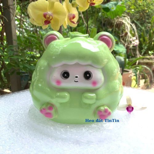 Heo đất tiết kiệm Cừu Lá size to lỗ tròn(c20xr18xd18)-Ống tiết kiệm lỗ tròn lợn đất trang trí decor