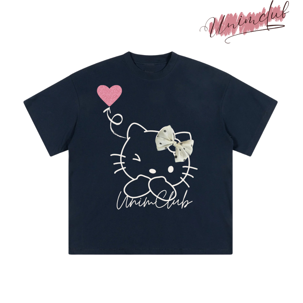 [Tặng Kèm Nơ Chấm Bi] Áo Thun Boxy Kitty Nơ Voan Hàn Quốc Chấm Bi Cao Cấp Cotton 250gsm Mềm Mịn Thoáng Mát APB03