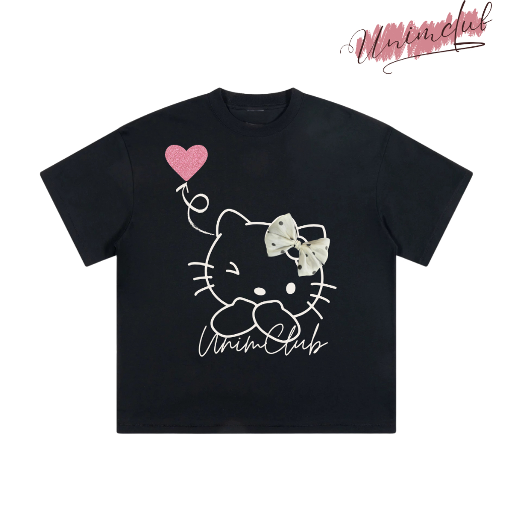 [Tặng Kèm Nơ Chấm Bi] Áo Thun Boxy Kitty Nơ Voan Hàn Quốc Chấm Bi Cao Cấp Cotton 250gsm Mềm Mịn Thoáng Mát APB03